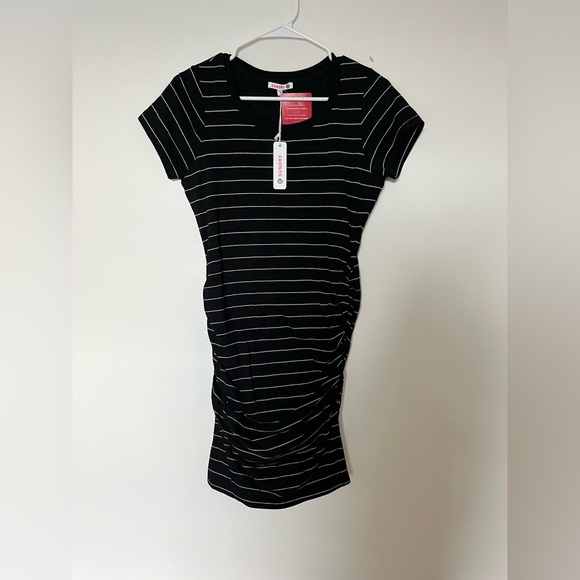 Sundry Ruched Sides T-shirt Dress black Striped - Picture 3 of 8